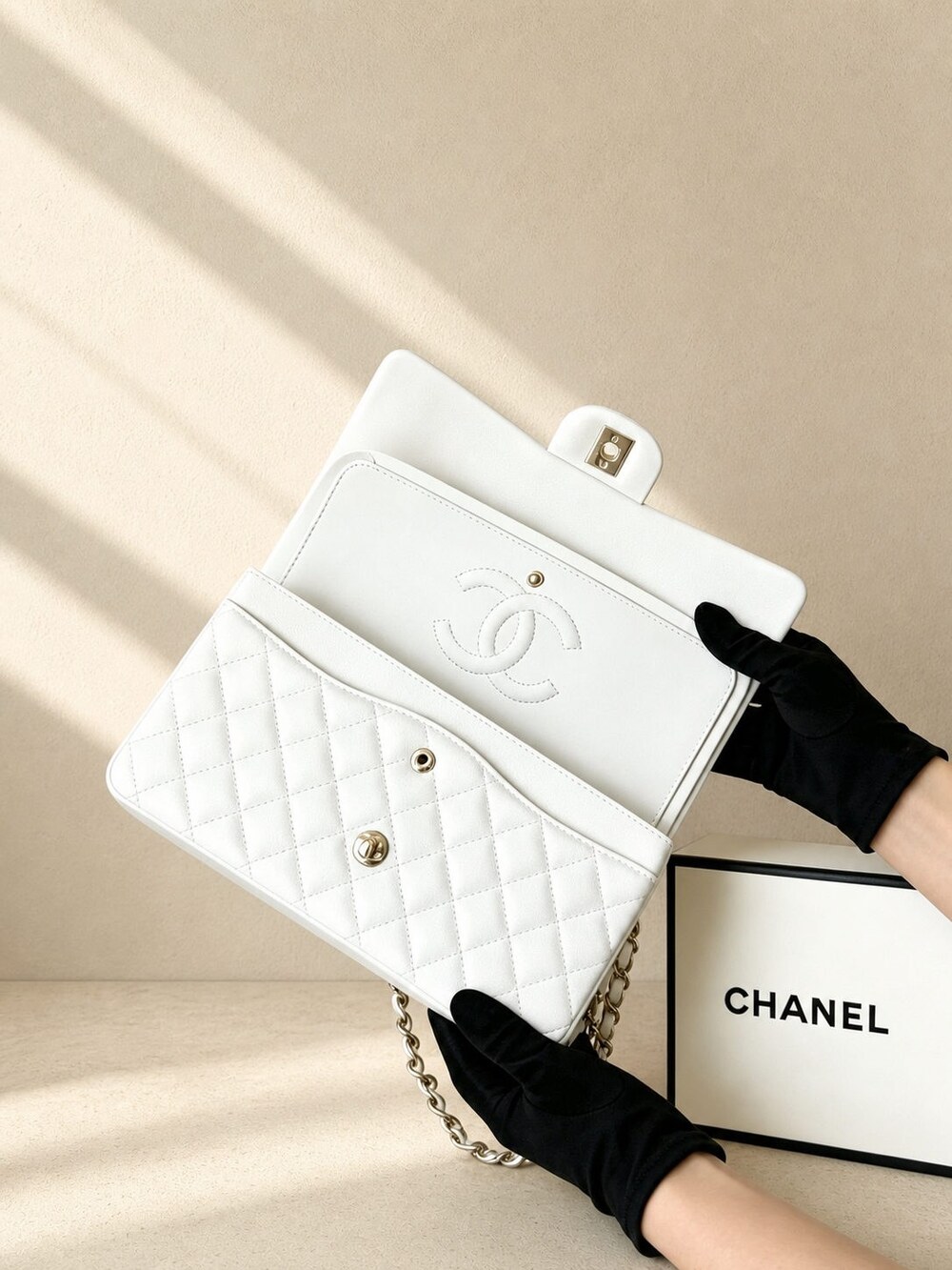 Chanel Classic Medium White Caviar Leather Flap Bag - Picture 3 of 6
